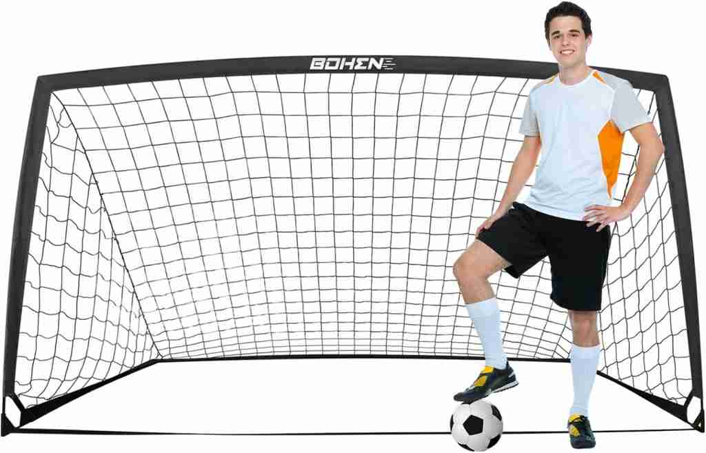 BOHEN 9x5 ft Portable Soccer Goal Net for Backyard with Unique Frame Design, Easy Assembly and Large Size for More Fun Includes Carry Bag, Great for Kids, Teens and Adults