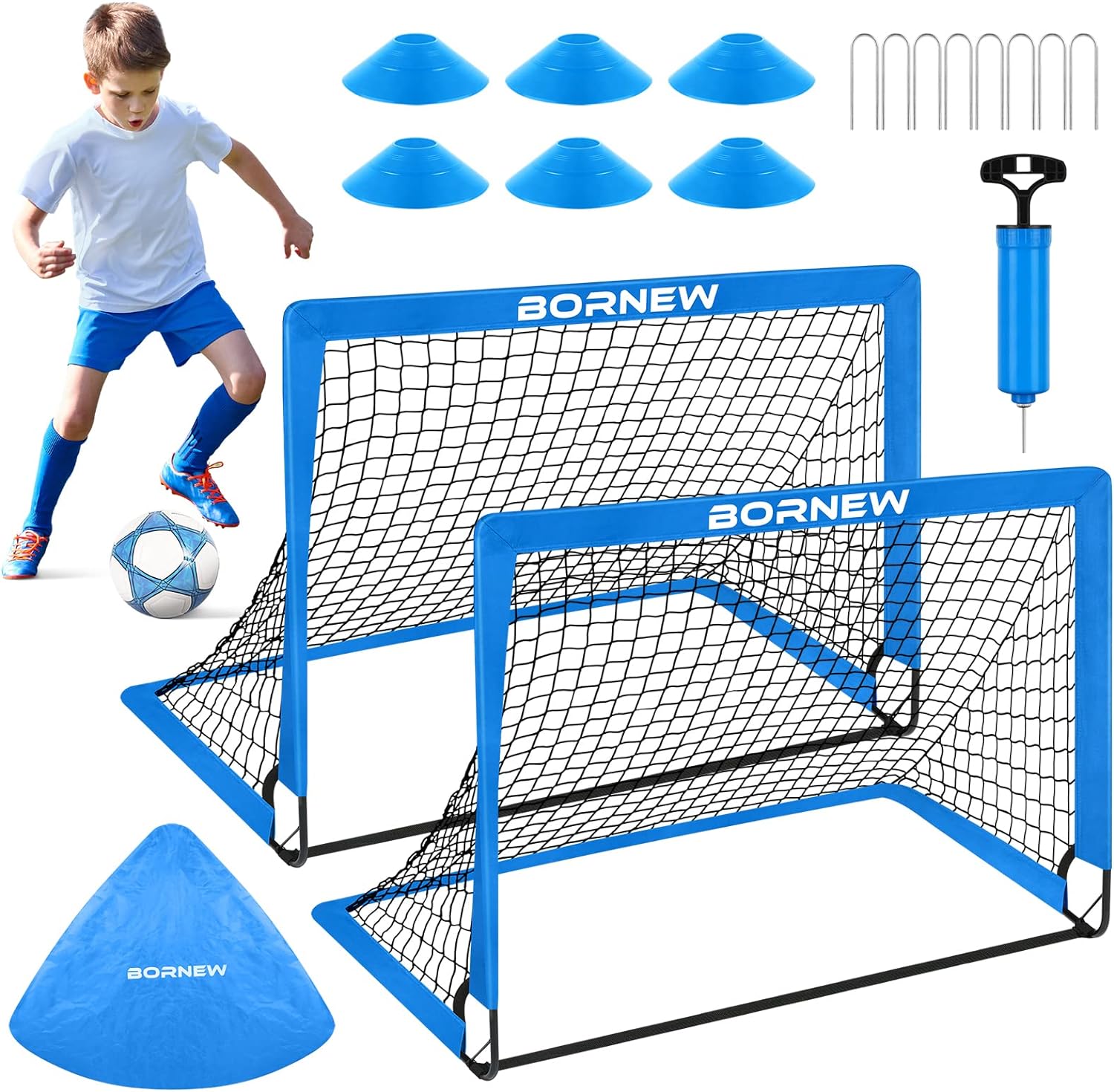 Kids Soccer Goal for Backyard Set - 2 Toddler Soccer Nets Training Equipment, Soccer Ball, Pop Up Portable Soccer Set for Kids and Youth Games and Training Goals