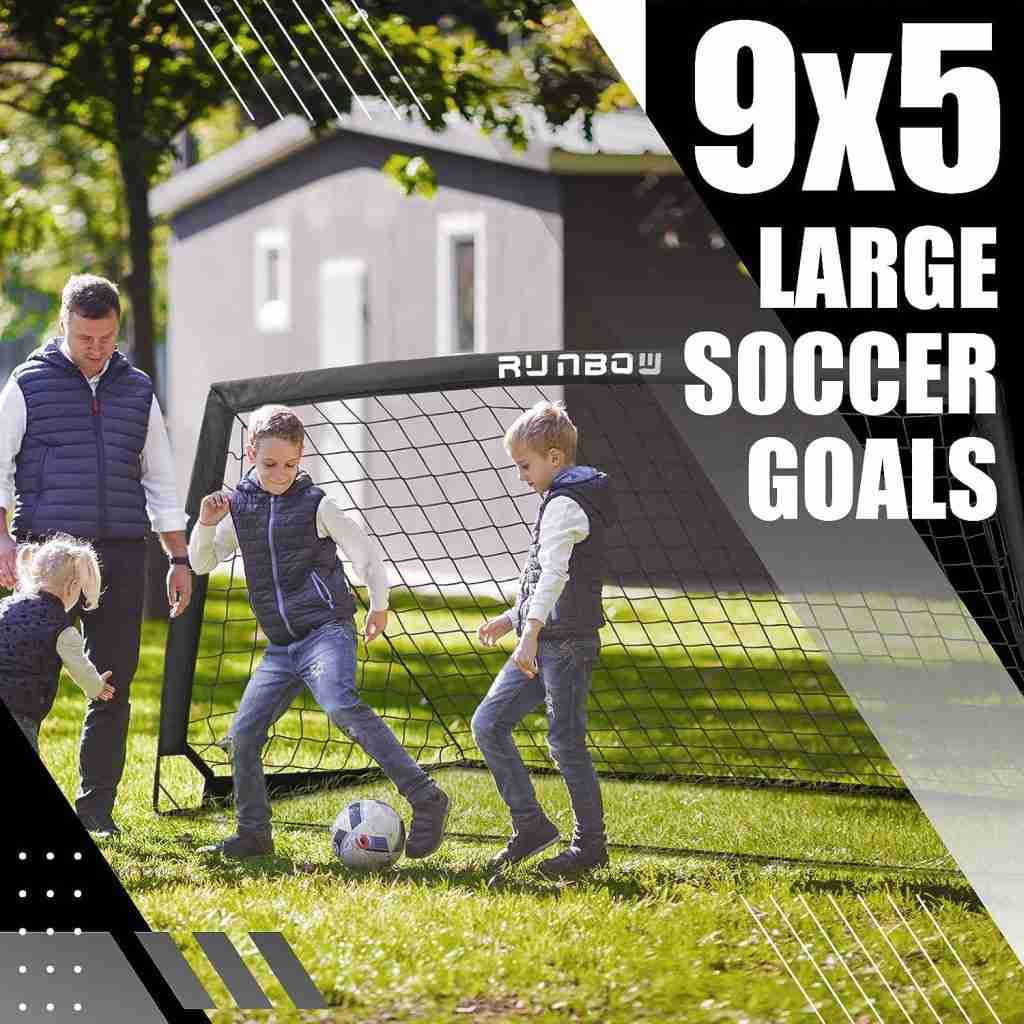 RUNBOW 9x5 ft Portable Kids Soccer Goal for Backyard Adult Junior Large Practice Soccer Net with Carry Bag