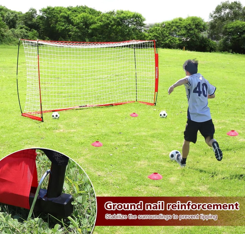 Storgem Soccer Goal,Soccer Net,Soccer Goals for Backyard,with Bow Frame,Collapsible Metal Base and 15 Training Cones