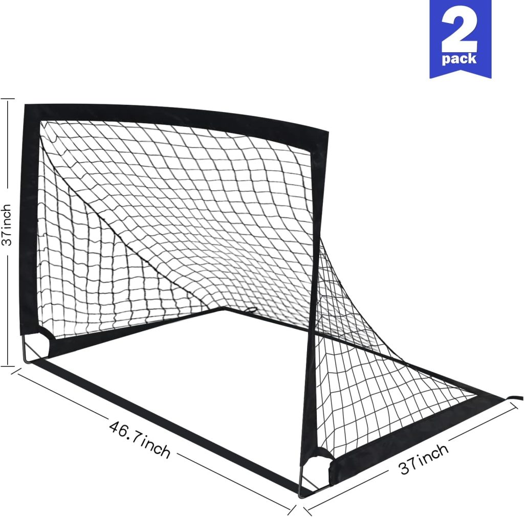 Zantrech Black 2 Pack 4’ x 3’ Size Portable Kid Soccer Goals for Backyard, Indoor and Outdoor Pop Up Soccer Goals